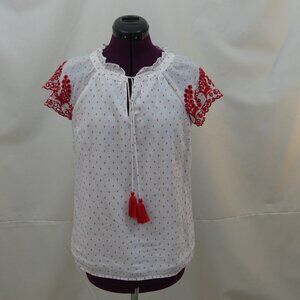 Talbot White and red Embroidered flutter shirt  lined NWOT sz xs